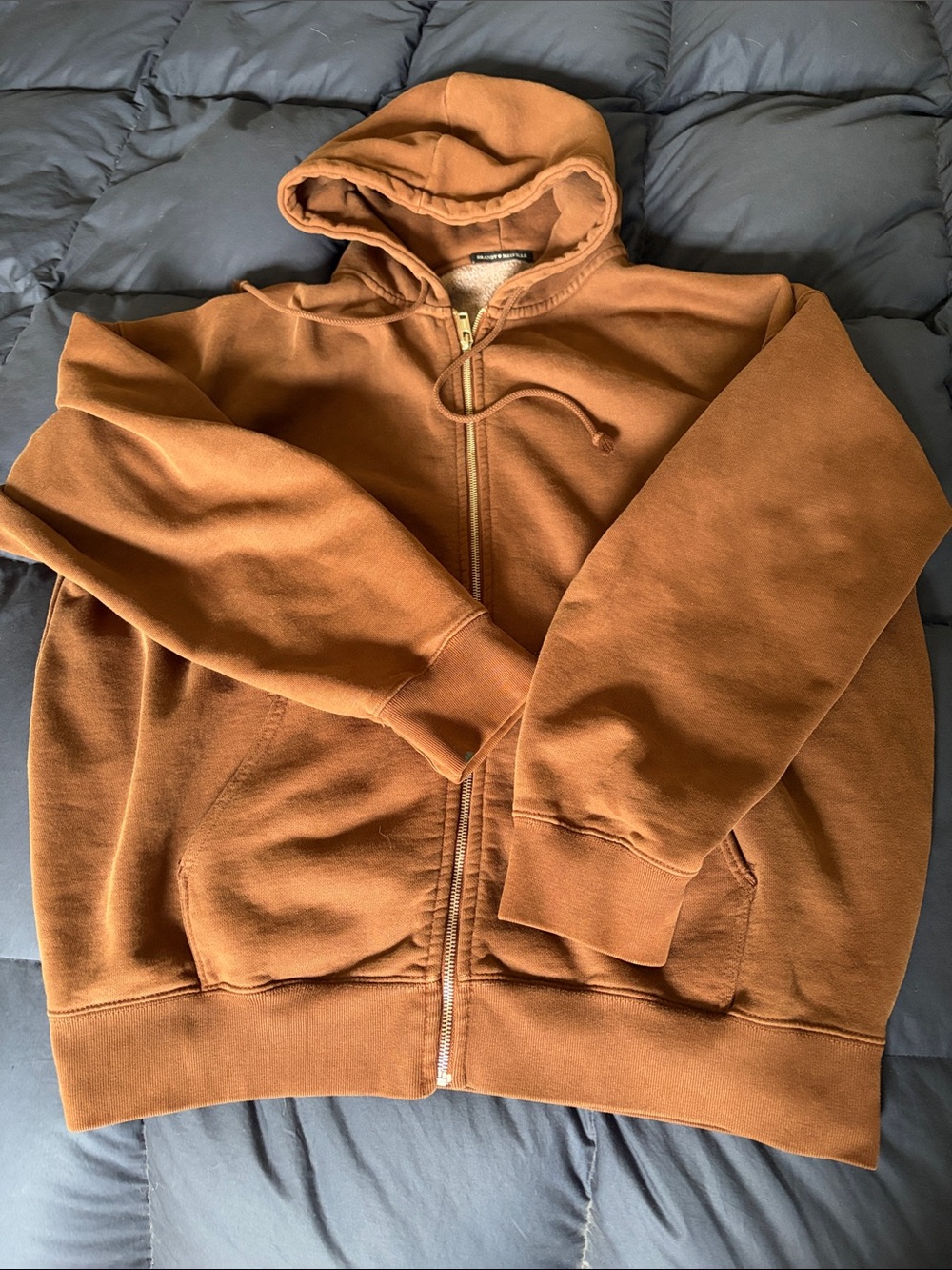 BRANDY MELVILLE Brown Bear Brown, Full-Zip Hooded Sweatshirt Jacket: OVERSIZED